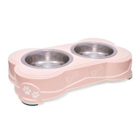 Loving Pets Double Diner Dog Bowl Paw Print and Bone Paparazzi Pink Small